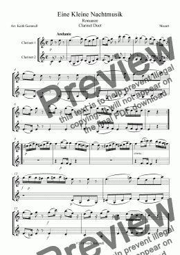 page one of Eine Kleine Nachtmusik (Romanze) – Clarinet Duet