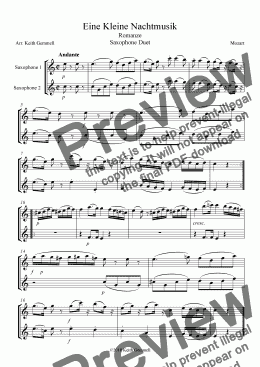 page one of Eine Kleine Nachtmusik (Romanze) – Saxophone Duet (2 altos or 2 tenors)
