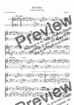 page one of Fur Elise – Violin & Cello Duet