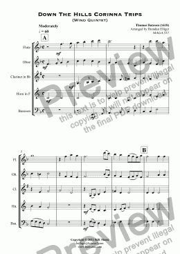 page one of Down The Hills Corinna Trips (Woodwind Quintet)