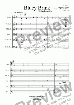 page one of Bluey Brink - String Quintet or Group
