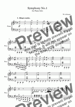 page one of <b>Mozart Symphony No.1</b> for Piano Solo
