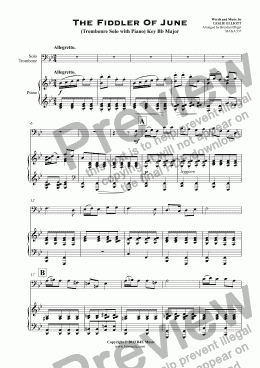 page one of The Fiddler Of June  (Trombone Solo with Piano) Key Bb Major