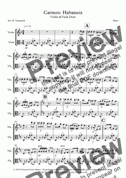 page one of Carmen: Habanera: Violin & Viola Duet