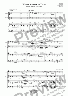 page one of What Child Is This (Green Sleeves) Flute Duet and Piano