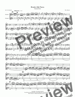 page one of Rondo Alla Turca: Clarinet Duet