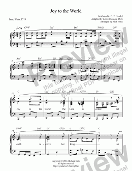 page one of Joy to the World - Christmas Carol / Hymn Piano Solo