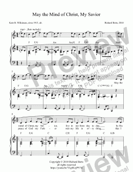 page one of May the Mind of Christ, My Savior - New Hymn Tune - Alto Vocal Solo with Piano