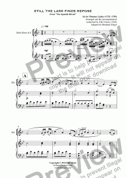 page one of STILL THE LARK FINDS REPOSE From "The Spanish Rivals" - Solo F or Eb Horn and Piano