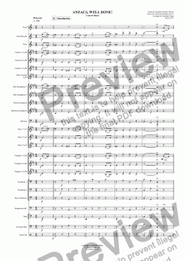 page one of ANZACS, WELL DONE! - Concert Band