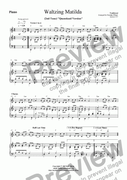 page one of Waltzing Matilda (2nd Tune) - Piano with Chords