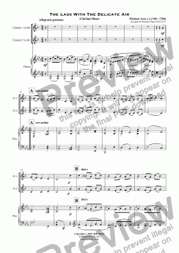 page one of The Lass With The Delicate Air - Clarinet Duet with Piano accompaniment
