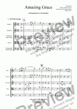page one of Amazing Grace - String Quartet (or Group)