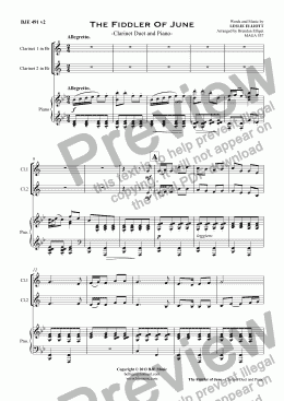 page one of The Fiddler Of June  - Clarinet Duet and Piano