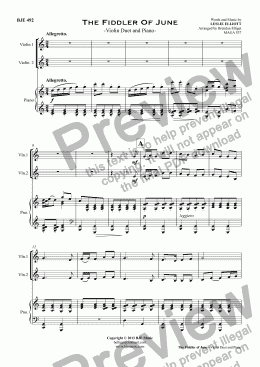 page one of The Fiddler Of June  - Violin Duet and Piano