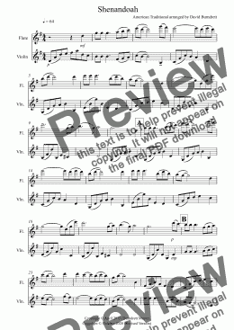 page one of Shenandoah for Flute and Violin Duet