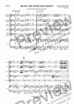 page one of BLOW THE WIND SOUTHERLY - FLUTE QUARTET with Descant and Piano