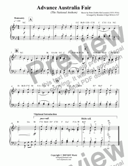 page one of Advance Australia Fair (The National Anthem) - Piano only [Bb - Chorded]