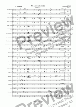 page one of Amazing Grace (3 Verses) Eb to F - Concert Band [MARCH CARD sized parts]
