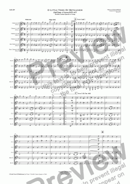 page one of O Little Town Of Bethlehem (2nd Tune: 4 Verses) KEY of F  Flexible Clarinet Quartet or Group