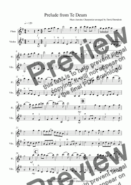 page one of Prelude from Te Deum for Flute and Violin Duet
