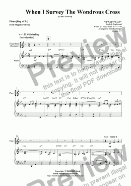 page one of When I Survey The Wondrous Cross (Celtic Version) - Flugelhorn  or Trumpet Solo with Piano