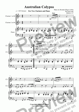page one of Australian Calypso for Two Clarinets and Piano