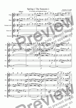 page one of Vivaldi Spring III Nymphs and Shepherds Dance arr. wind quintet