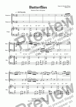 page one of Butterflies - Bassoon Duet with Piano