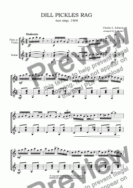 page one of Dill Pickles Rag for flute (violin) and guitar