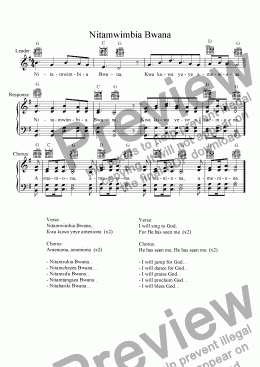 page one of Nitamwimbia Bwana (Swahili Hymn)