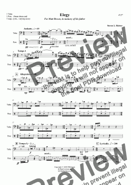 page one of Elegy - DUET for Tuba (or Bass Trombone) & Percussion 