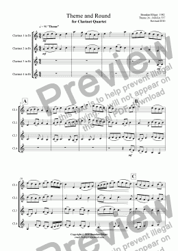 page one of Theme and Round for Clarinet Quartet