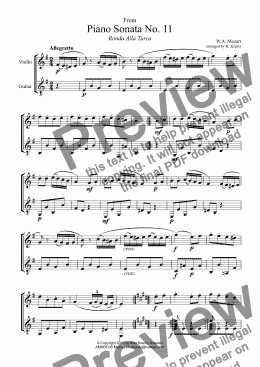 page one of Rondo Alla Turca for violin and guitar