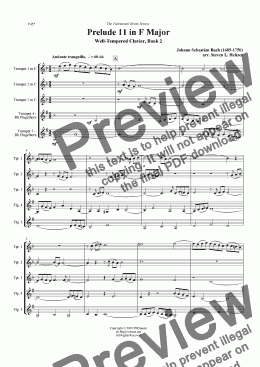 page one of Prelude 11, F major (WTC Bk 2) - Trumpet QUINTET