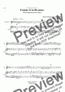 page one of Prelude 22, Bb minor (WTC Bk 2) - TRUMPET & piano