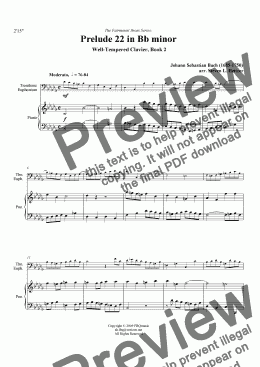 page one of Prelude 22, Bb minor (WTC Bk 2) - EUPHONIUM (Trombone) & piano