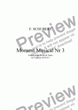page one of Schubert: Moment Musical Nr 3 arranged for Violin and Piano
