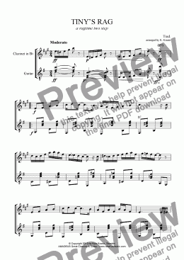 page one of Tiny's rag for clarinet and guitar