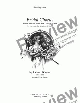page one of Bridal Chorus from Lohengrin - Here Comes the Bride! for flute or violin duet and guitar (D major)