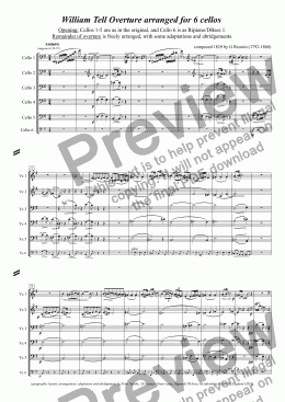 page one of William Tell Overture (all four episodes) for 6 celli (abridged)