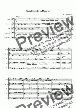 page one of Mozart Divertimento K.136 for String Quartet/Orchestra