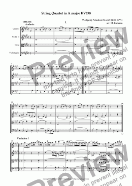 page one of String Quartet in A major KV298