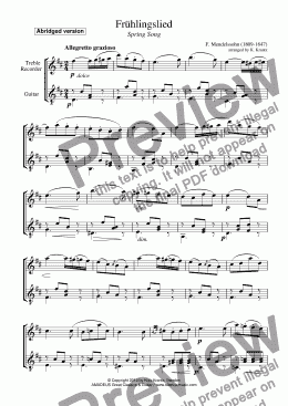 page one of Frühlingslied / Spring Song for treble recorder and guitar