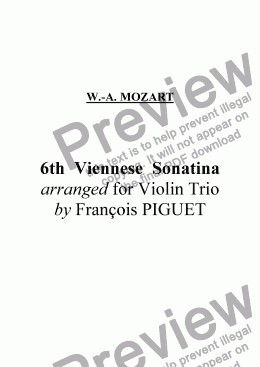 page one of MOZART: 6th Viennese Sonatina arranged for Violin Trio