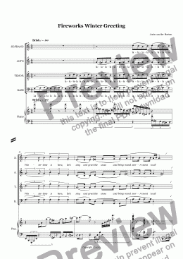 page one of Fireworks Winter Greeting (sketch, choir SATB + piano)