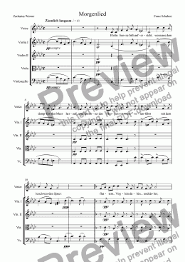 page one of Morgenlied (arranged for voice and strings)