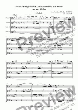 page one of Prelude & Fugue No.18 (Ariadne Musica) in B minor for four Violas