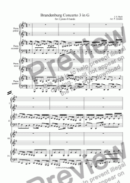 page one of Brandenburg Concerto 3 (complete) for 2 piano 8 hands
