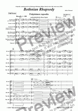 page one of Bothnian Rhapsody (brass septet)